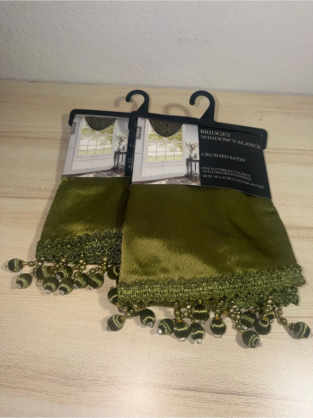 NWT Pack of 2 Bridget Window Valance Crushed Satin Sage Green